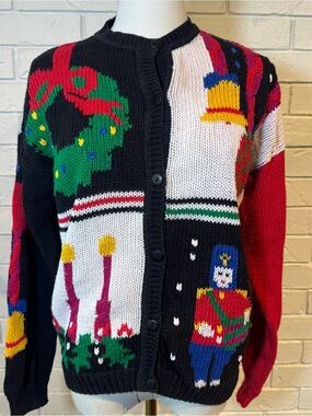 Vintage 90s Boston Traders Holiday Christmas Knit Cardigan Sweater Womens M
